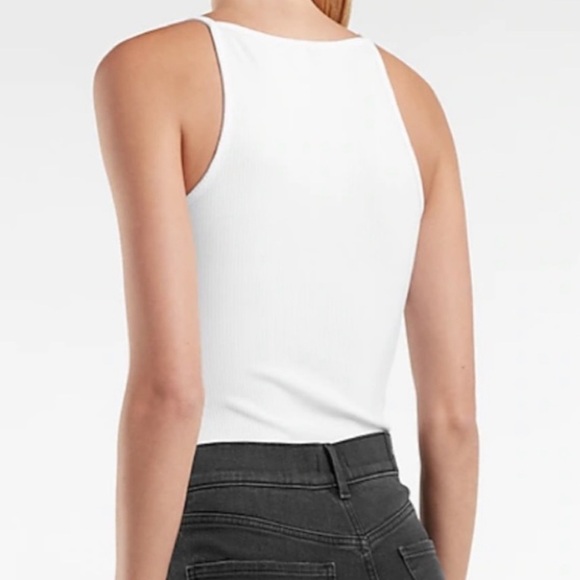 EXPRESS Ivory White Ribbed High Neck Bodysuit - Picture 2 of 7